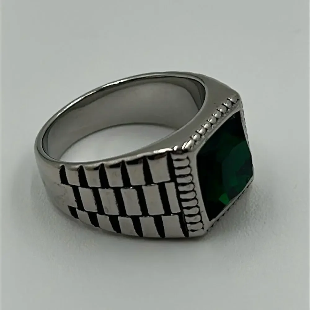 Green Color Cubic Zirconia Handmade Men's Ring Size 11.5 NWT